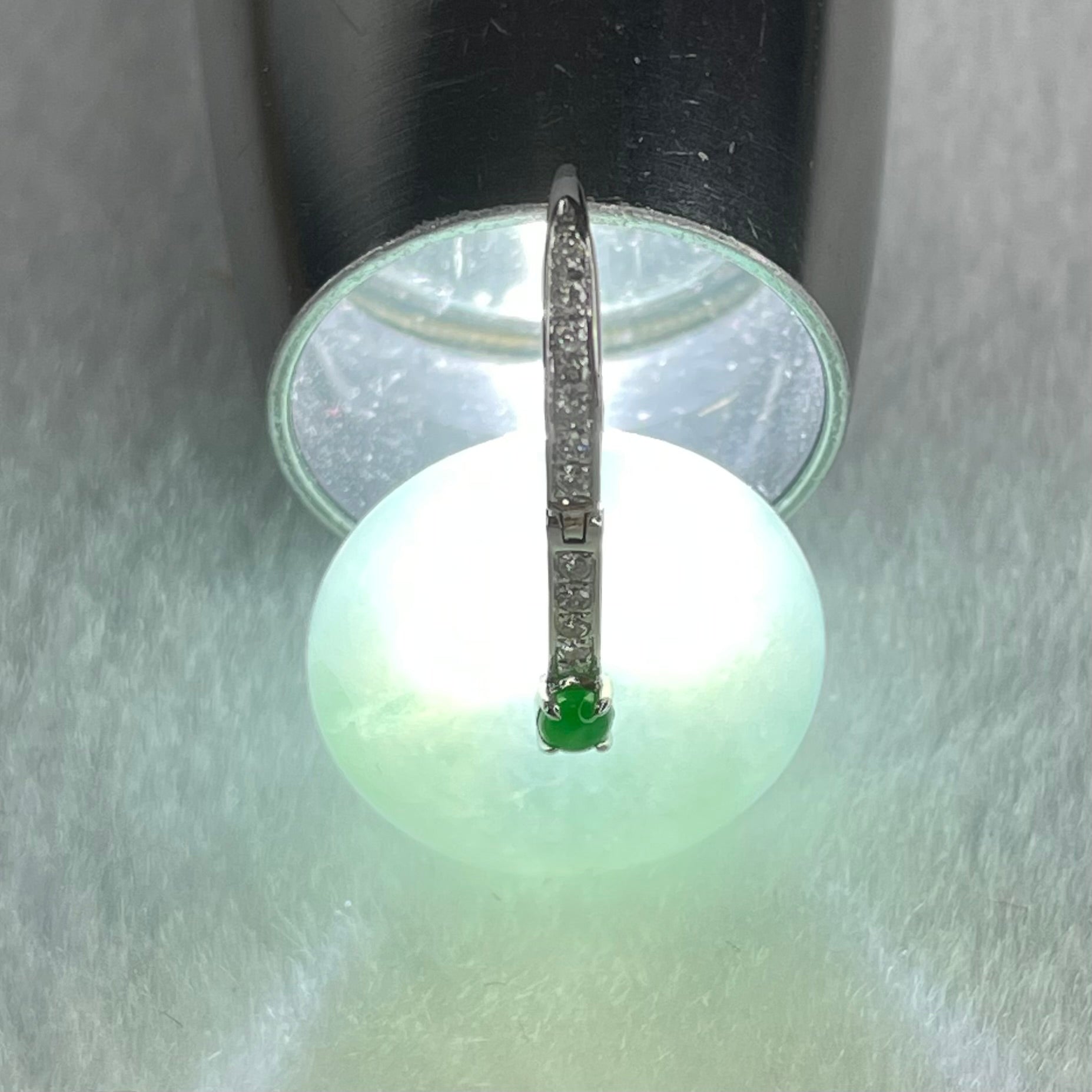 Type A Blueish Green Jadeite Ping An Kou Donut in 18K White Gold AU750 Clasps 4.91g 17.3 by 6.3mm - Huangs Jadeite and Jewelry Pte Ltd