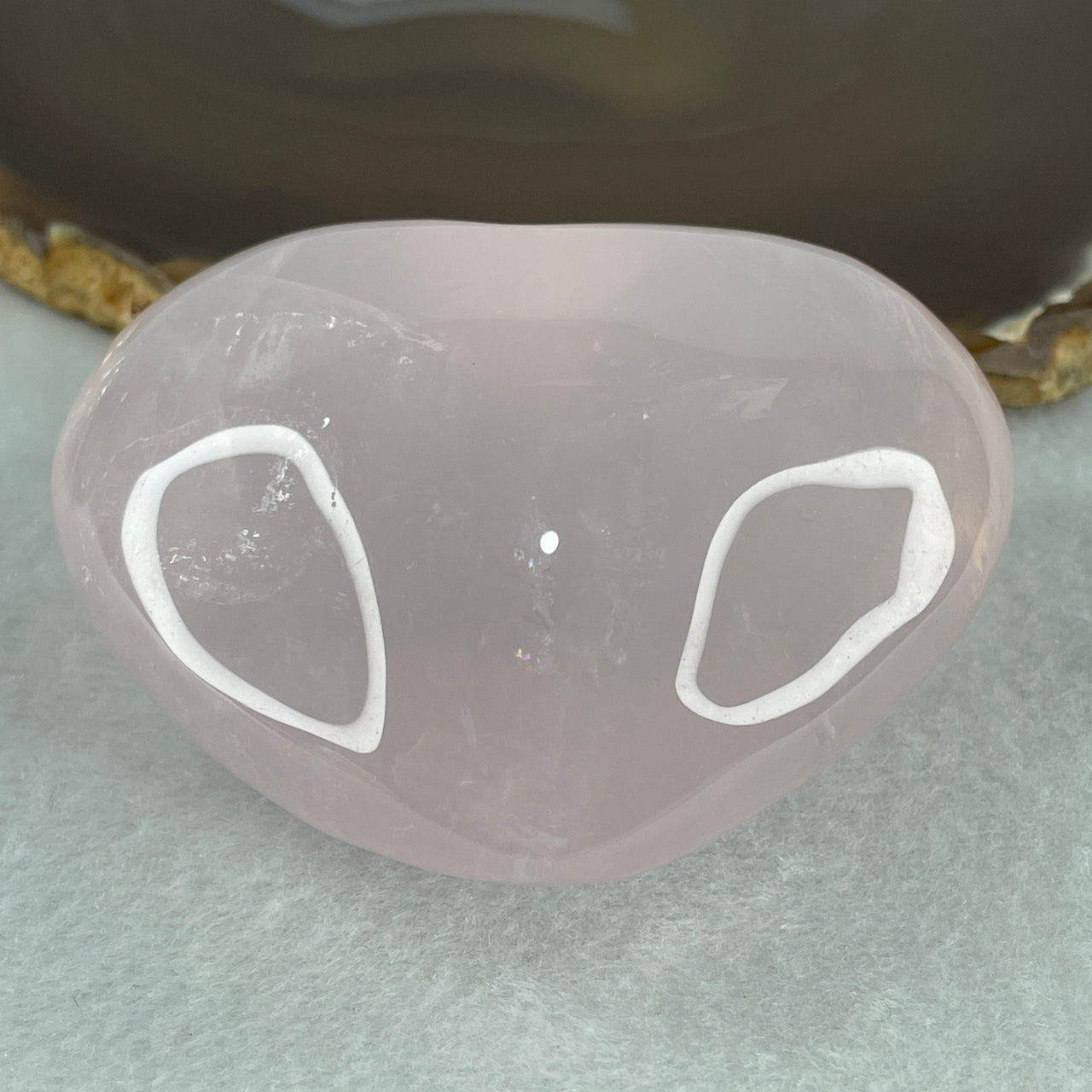 Above Average Grade Natural Rose Quartz Heart Shape Display 202.73g 59.1 by 72.3 by 37.0mm