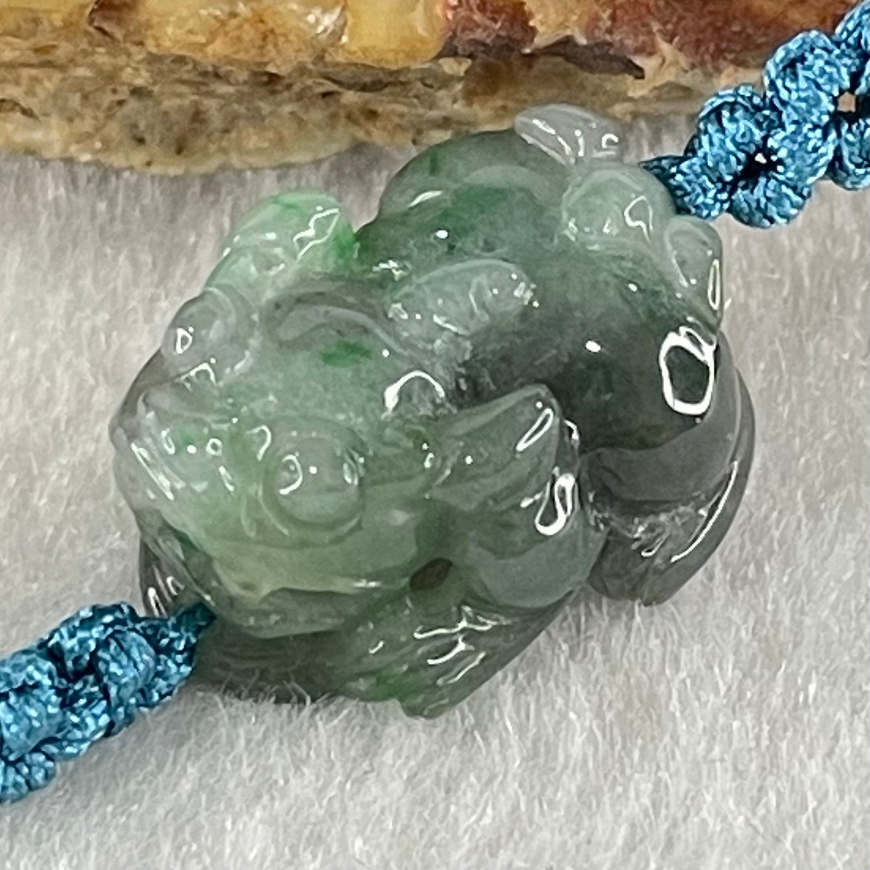 Type A Blueish Green with Wuji Black Grey Piao Hua Jadeite Male Pixiu String Bracelet 3.82g 15cm 17.7 by 13.2 by 9.6mm - Huangs Jadeite and Jewelry Pte Ltd
