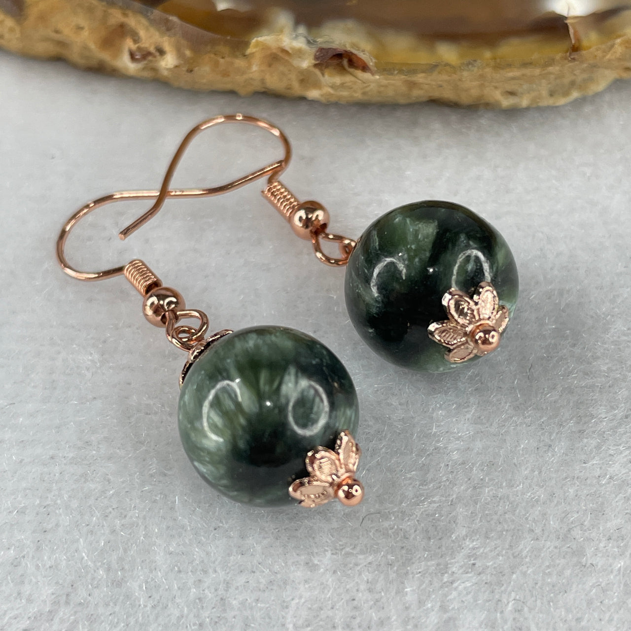 Natural Green Seraphinite Bead Earring 5.81g 12.0mm - Huangs Jadeite and Jewelry Pte Ltd