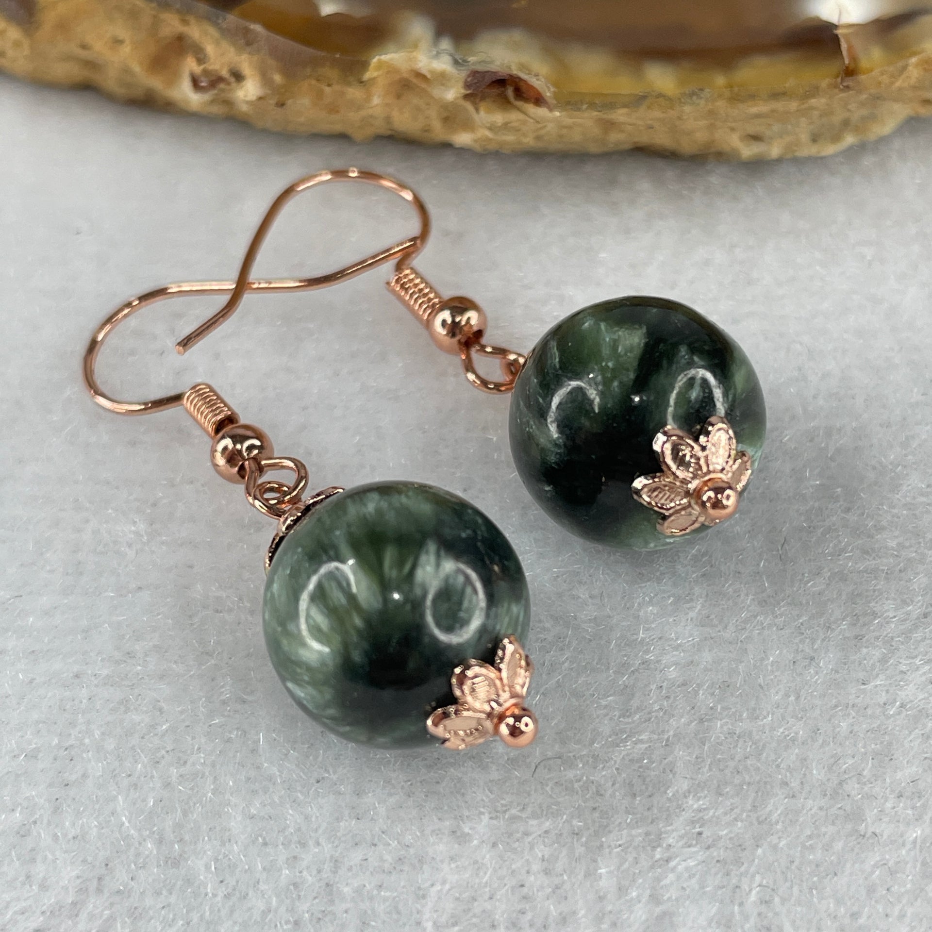 Natural Green Seraphinite Bead Earring 5.81g 12.0mm - Huangs Jadeite and Jewelry Pte Ltd