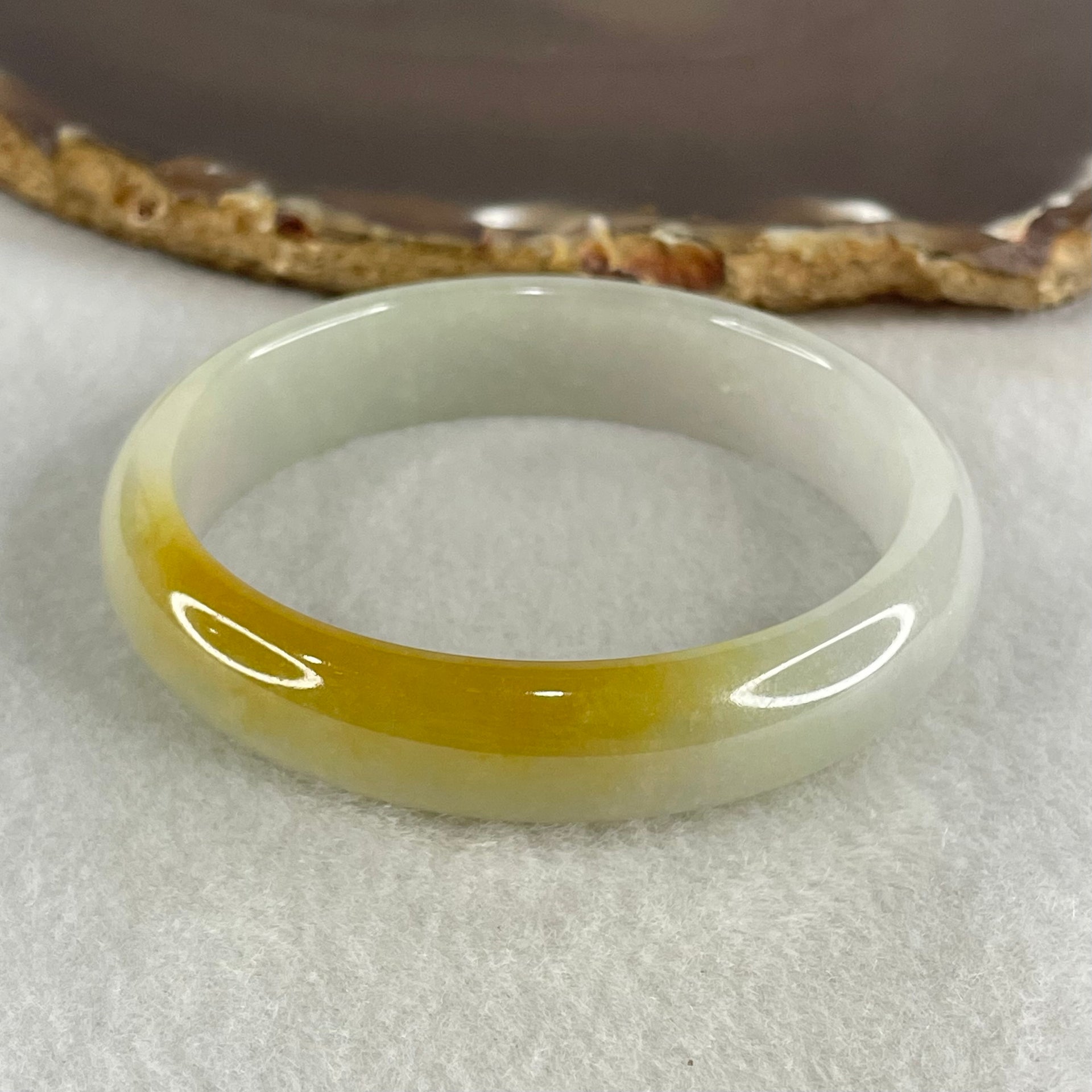 Type A Jelly Light Green with Bright Yellow Jadeite Oval Bangle 38.49g Inner Diameter 53.8mm 12.7 by 6.5mm (Close to Perfect) - Huangs Jadeite and Jewelry Pte Ltd
