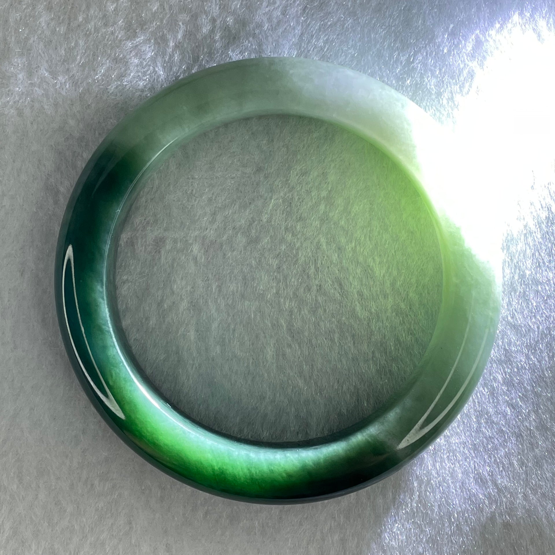 Type A Green and Dark Blueish Green Jadeite Bangle Internal Diameter 54.2mm 78.67g 11.1 by 9.3mm (Slight Internal Lines) - Huangs Jadeite and Jewelry Pte Ltd