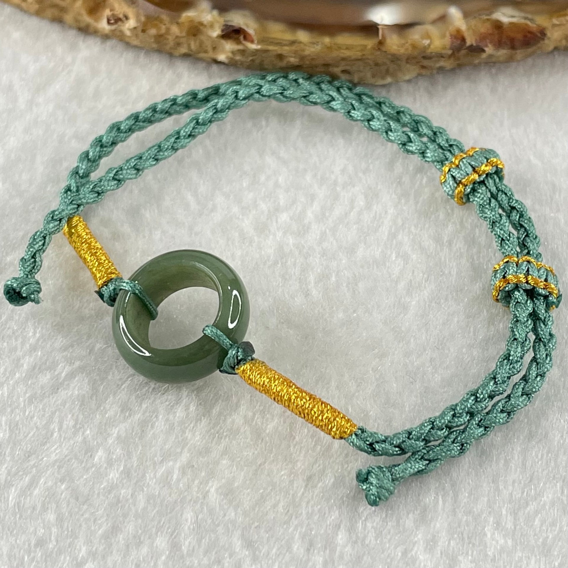 Type A Blueish Green Jadeite Ping An Kou Donut With String Bracelet 2.51g 15.0 by 6.2mm - Huangs Jadeite and Jewelry Pte Ltd