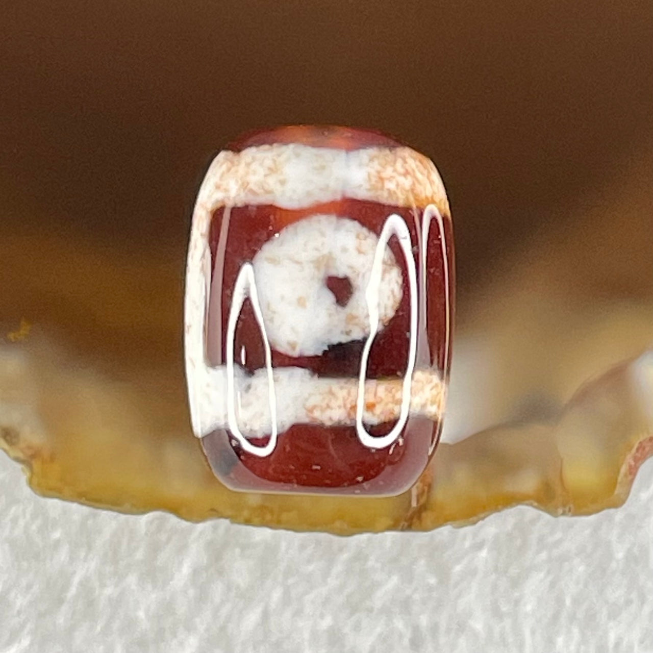 Natural Powerful Tibetan Old Oily Agate 2 Eyes Dzi Bead Heavenly Master (Tian Zhu) 二眼天诛 2.46g 14.0 by 10.2mm - Huangs Jadeite and Jewelry Pte Ltd