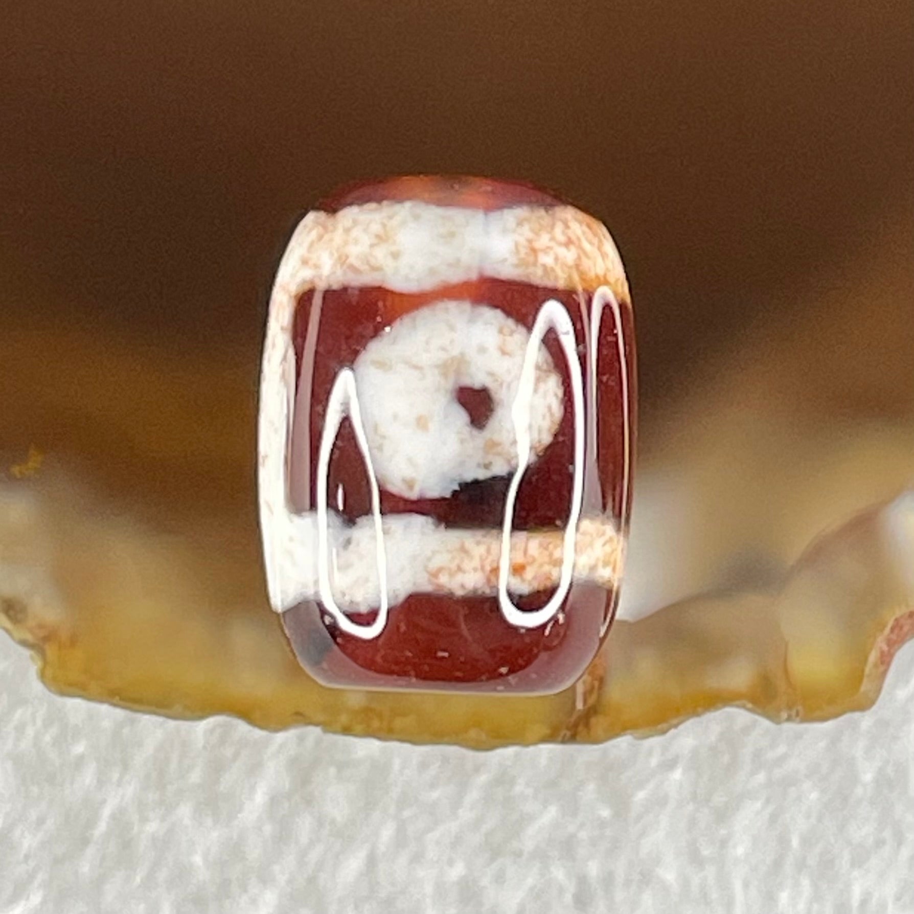 Natural Powerful Tibetan Old Oily Agate 2 Eyes Dzi Bead Heavenly Master (Tian Zhu) 二眼天诛 2.46g 14.0 by 10.2mm - Huangs Jadeite and Jewelry Pte Ltd