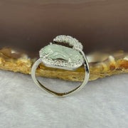 Type A Icy Light Green Jadeite Cabbage with Crystals in S925 Sliver Ring (Adjustable Size) 2.27g 12.7 by 6.8 by 2.5mm - Huangs Jadeite and Jewelry Pte Ltd