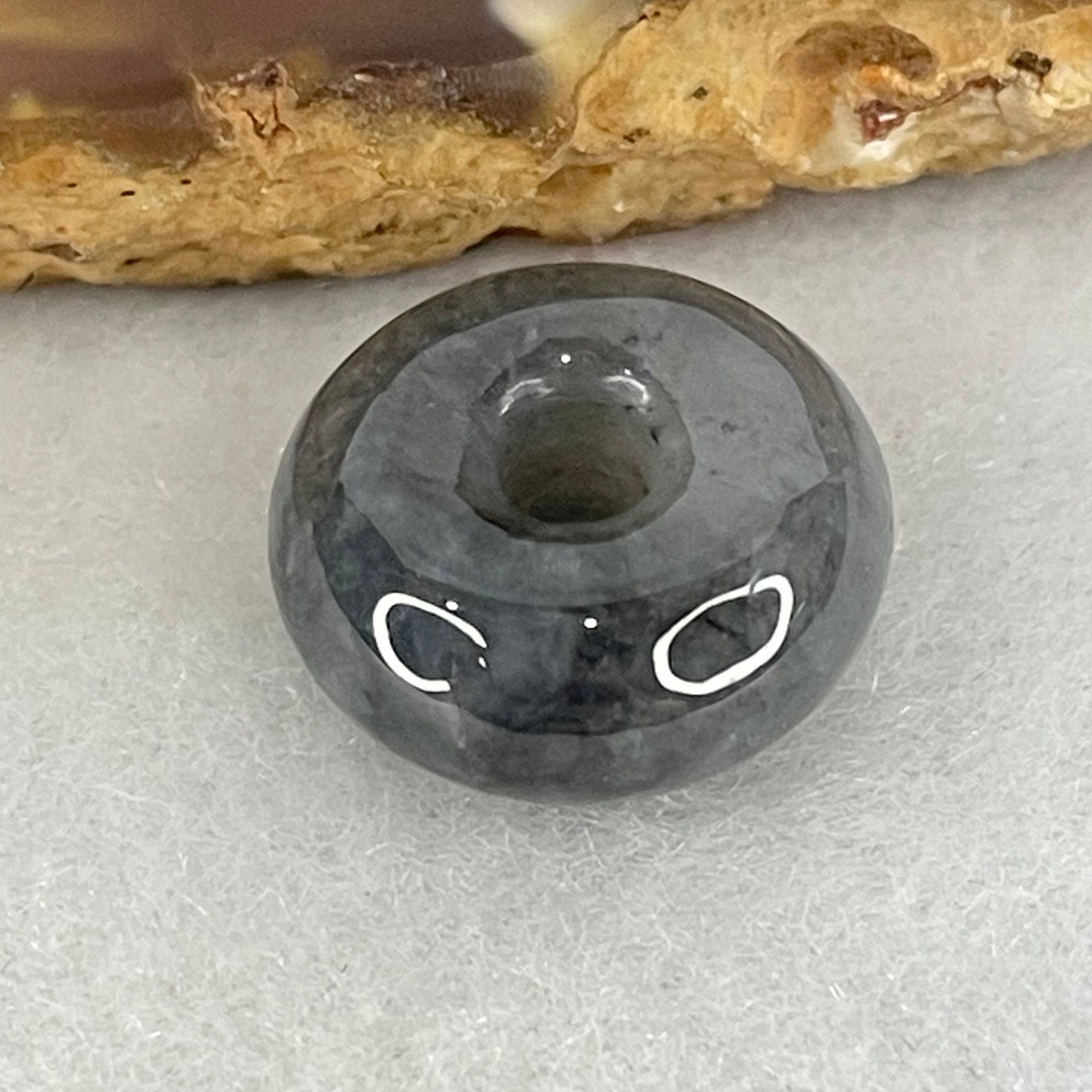 Type A Wuji Grey Jadeite Ping An Kou Donut Charm Pendant 2.62g 14.4 by 6.6mm - Huangs Jadeite and Jewelry Pte Ltd