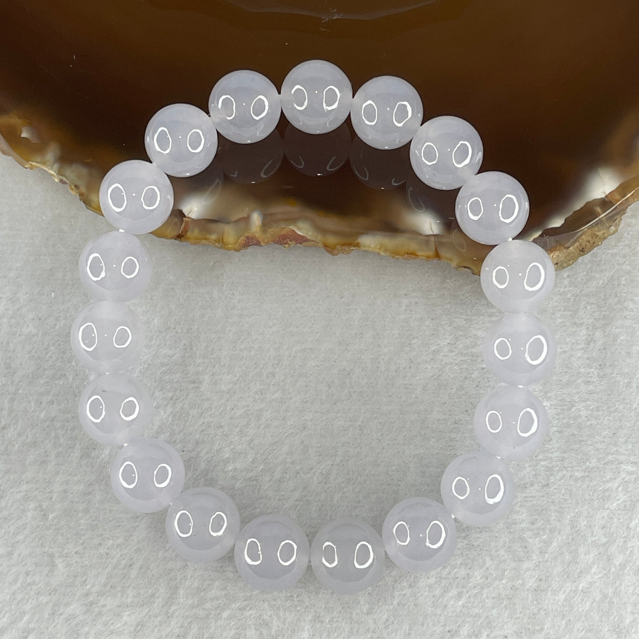 Certified  Good Grade Type A Semi Icy Light Lavender Jadeite Bead Bracelet 32.70g 16cm 10.0mm 19 Beads