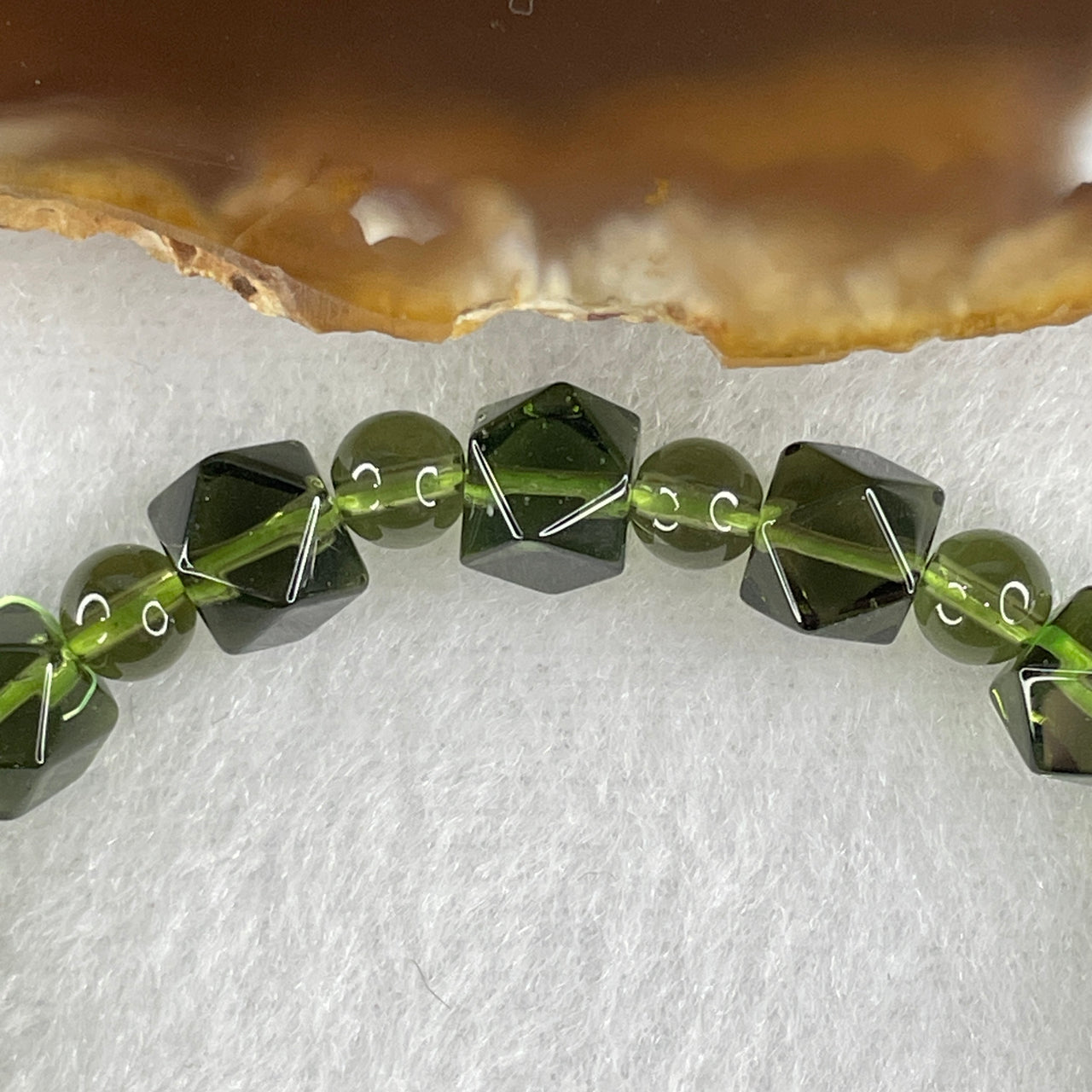Collectors Grade Natural Czech Republic Moldavite Meteorite Crystal Beads with Square Beads Bracelet 10.71g 16cm 6.7mm 17 Square Beads - 5.0mm 17 Beads