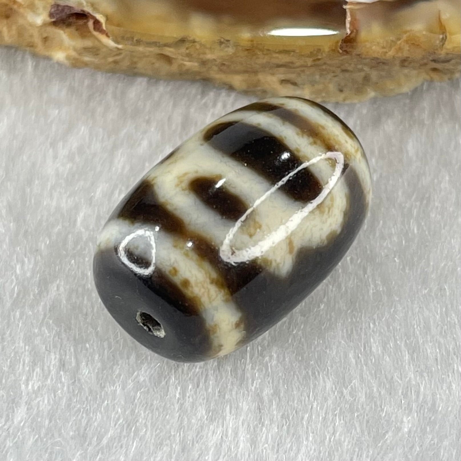 Natural Powerful Tibetan Old Oily Agate Double Cai Shen Dzi Bead Heavenly Master (Tian Zhu) 双财神长天珠 4.34g 18.1 by 12.1mm - Huangs Jadeite and Jewelry Pte Ltd