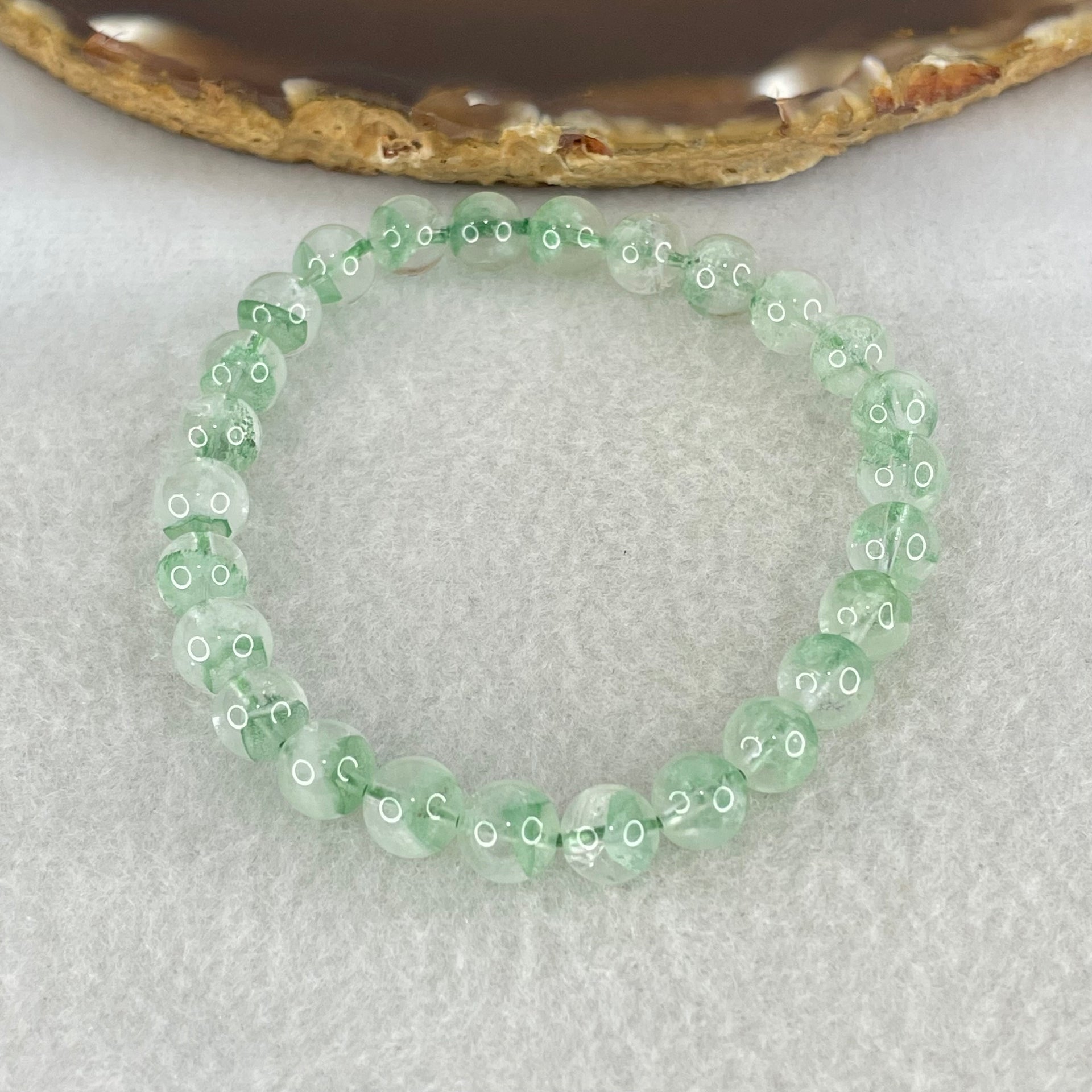 Special Grade Natural Green Phantom Quartz Bracelet 12.78g 15.5cm 7.2mm 26 Beads - Huangs Jadeite and Jewelry Pte Ltd