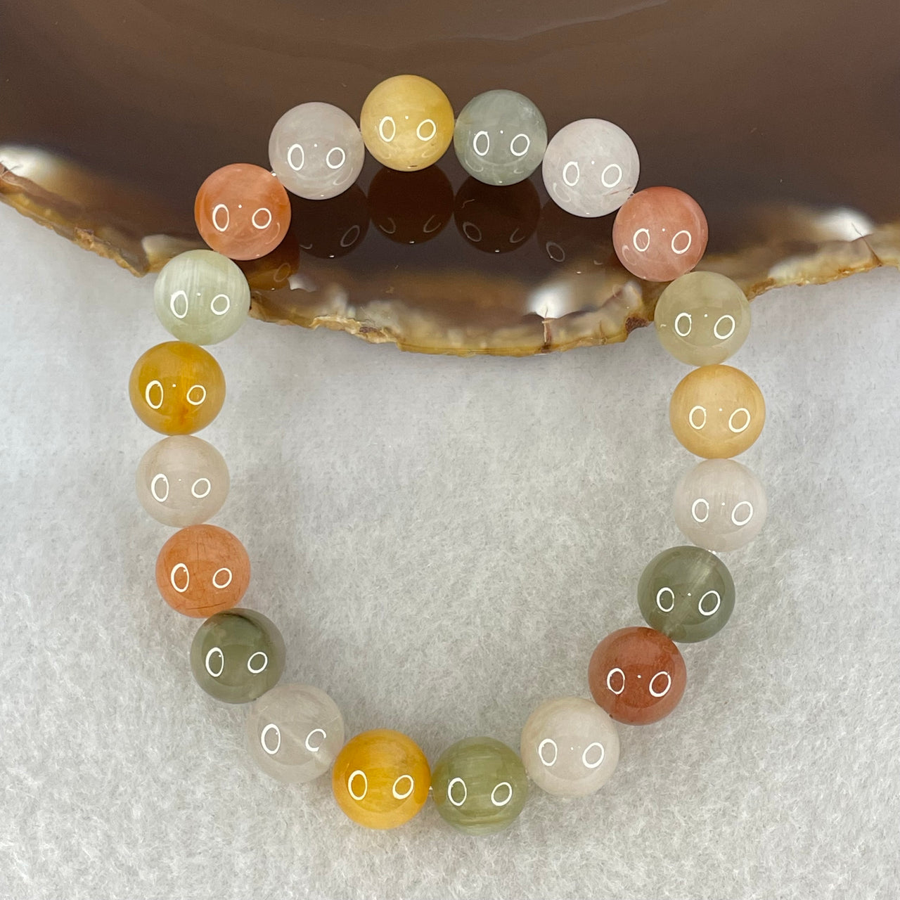 Above Average Grade Natural Muti Colour Rabbit Hair Rutilated Quartz Beads Bracelet 24.92g 16cm 9.8mm 20 Beads - Huangs Jadeite and Jewelry Pte Ltd