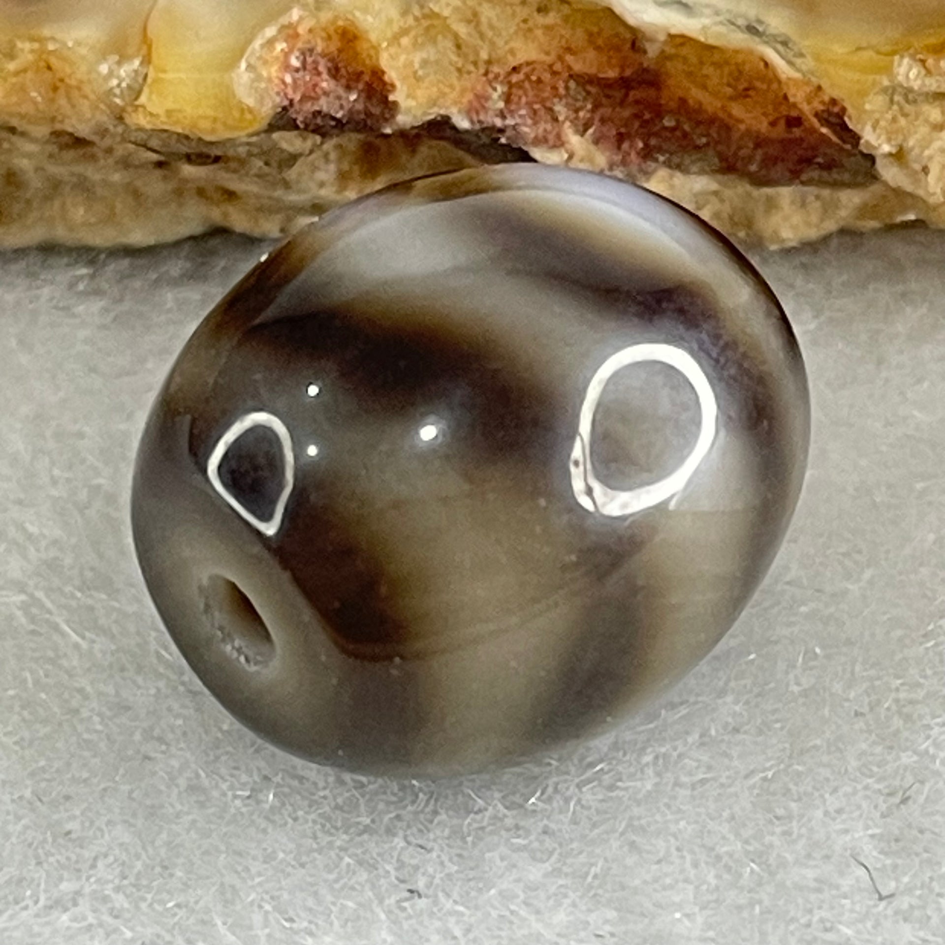 Natural Powerful Tibetan Old Oily Agate Water Wave Daluo Amulet (Tian Zhu) Dzi Bead 3.00g 13.6 by 12.6mm - Huangs Jadeite and Jewelry Pte Ltd