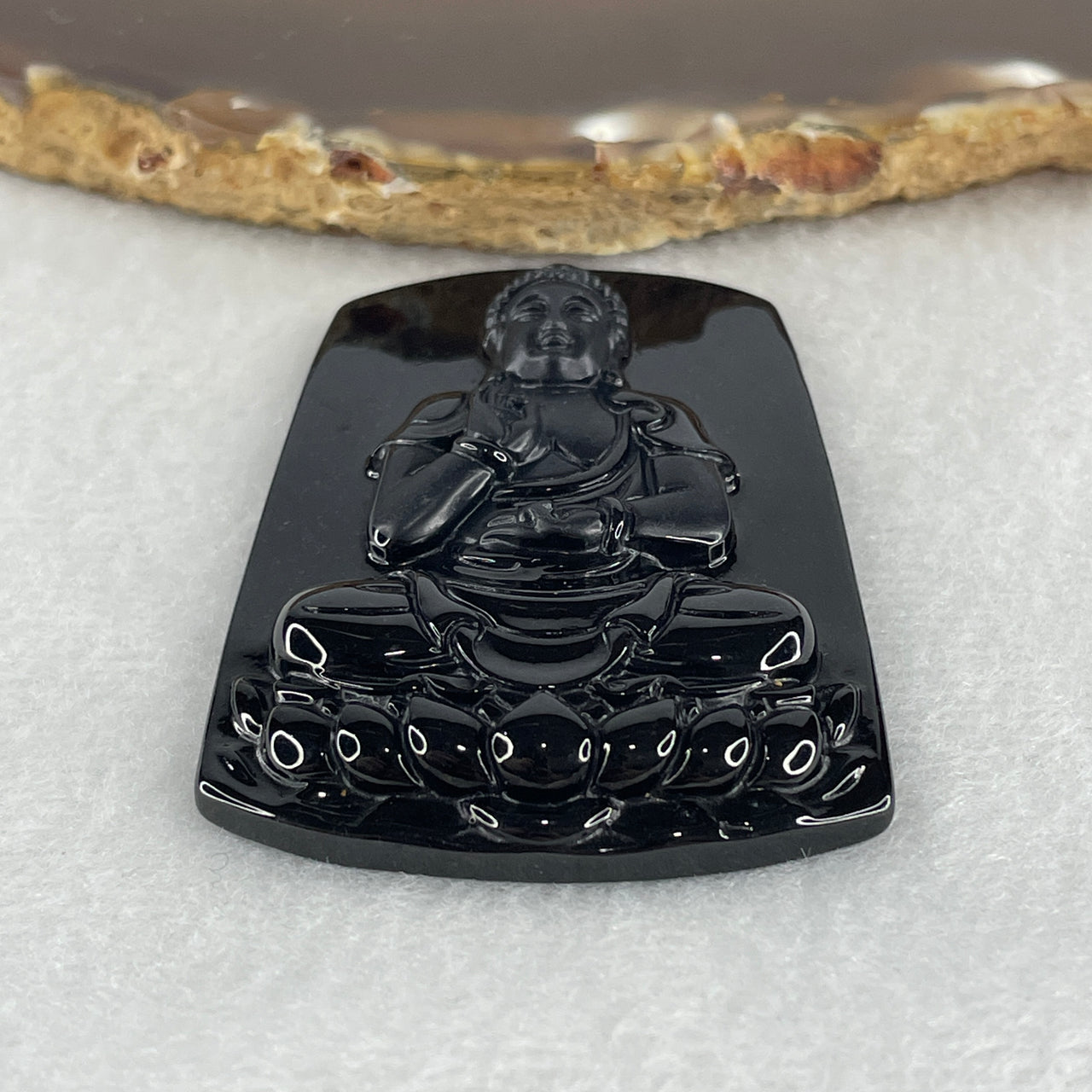 Wisdom, Peace and Good Fortune - Certified Natural Type A Black Omphacite Jadeite Blessing Buddha Pendant 23.39g 58.5 by 40.2 by 7.5mm