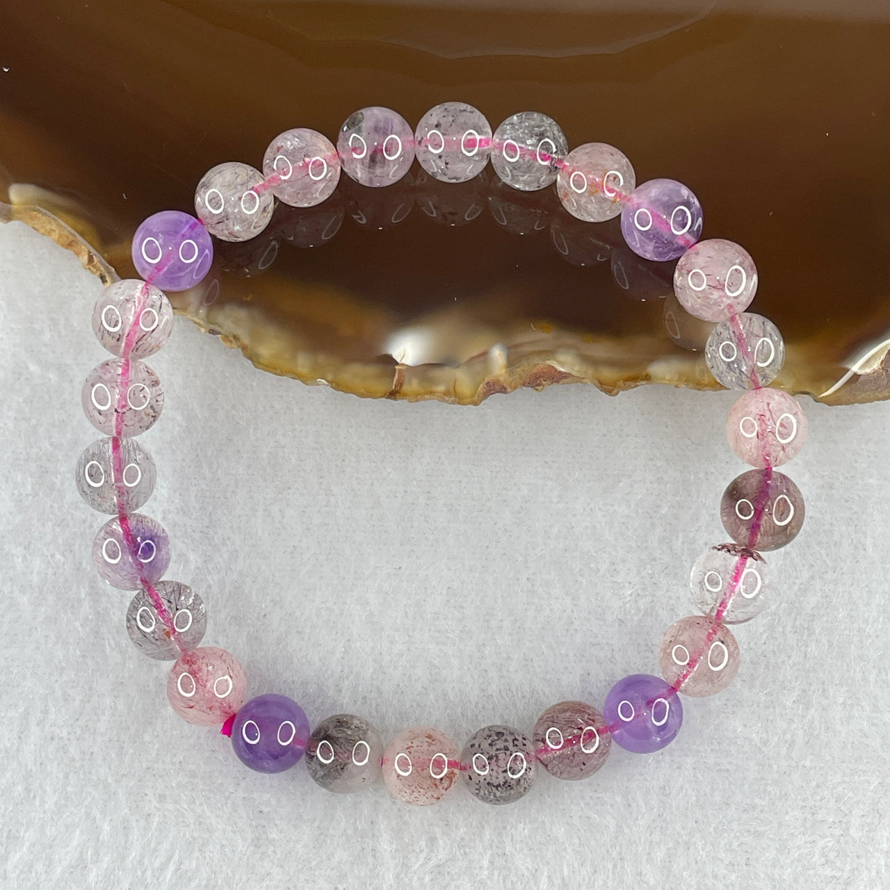 Certified Above-Average Grade Natural Super 7 Crystal Beads Bracelet | Fluid High-Clarity Showcase Strand | Authentic Sacred Seven Multi-Mineral Inclusions Quartz Spiritual Catalyst & Auric Shield Bracelet (16.01g | 16.5cm Length | 7.7mm | 26 Beads)