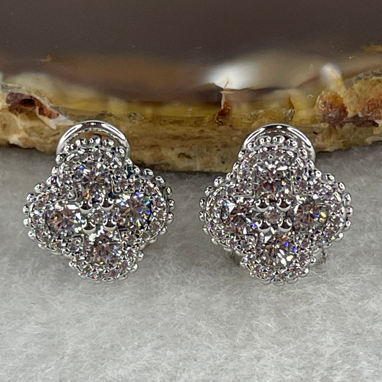 Large Moissanite Clover Stud Earrings in S925 Silver - D Color Round Brilliant Cut - 10mm Lucky Four Leaf Clover Statement Studs - 5.33g 10.0x2.7mm
