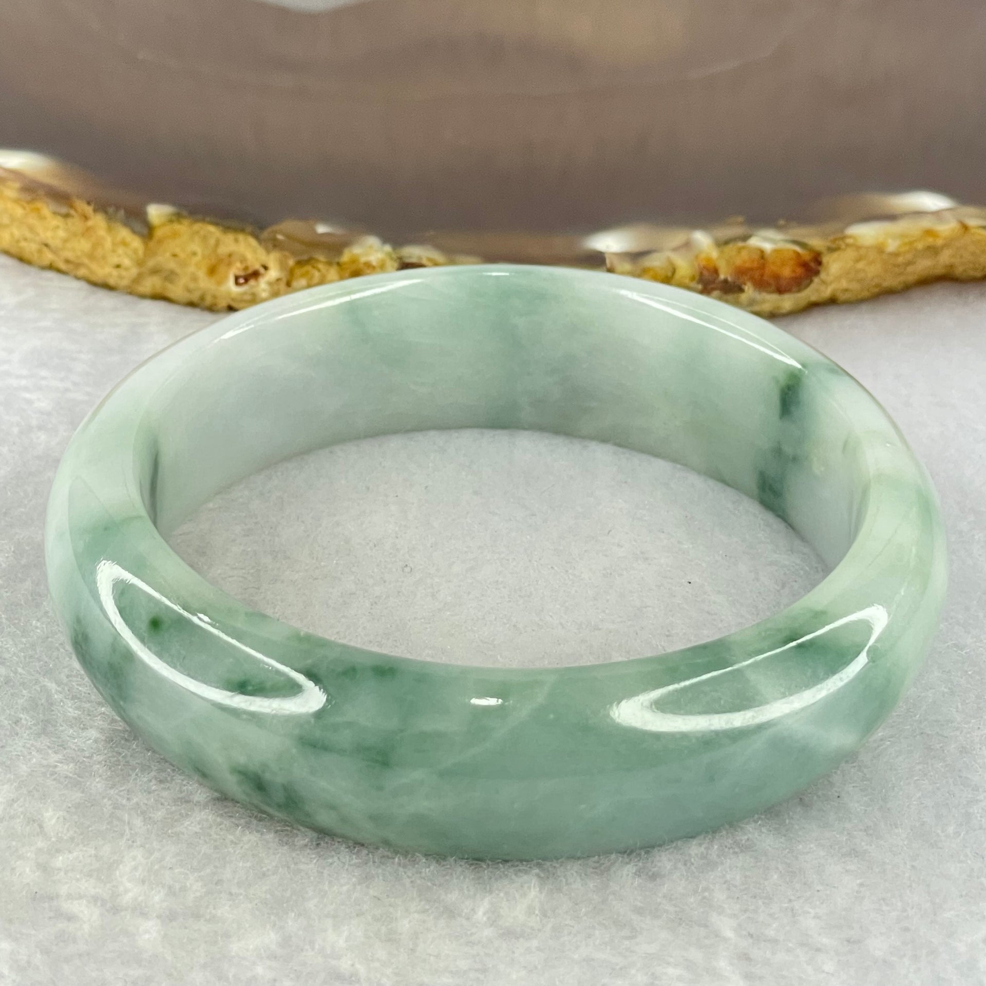 Type A Light Blueish Green Lavender with Moss Green Piao Hua Jadeite Bangle Internal Diameter 56.7mm 66.48g 16.7 by 8.7mm (Internal Lines) - Huangs Jadeite and Jewelry Pte Ltd