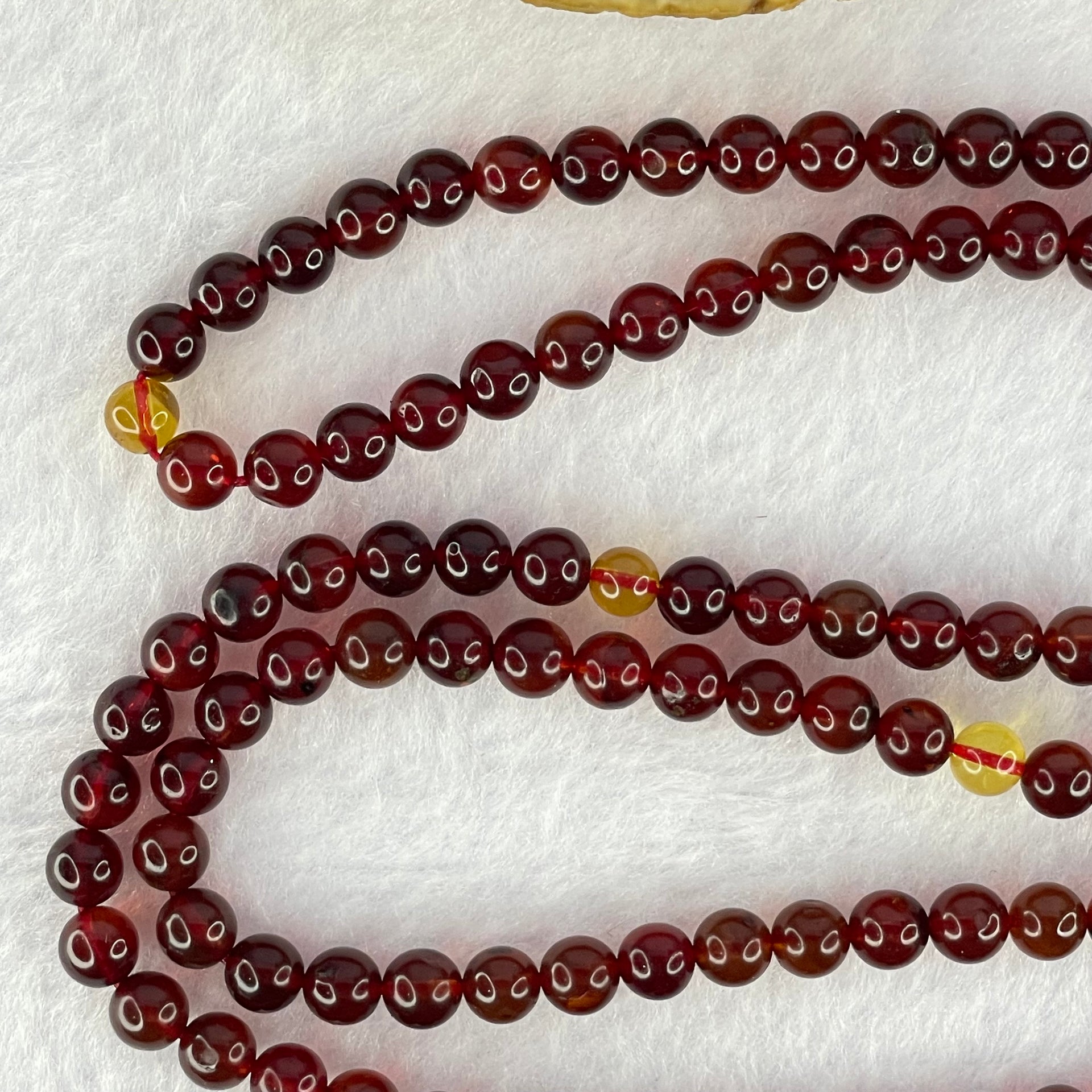 Natural Red Blood with Yellow Amber Beads Necklace 天然血珀项链 12.30g 60cm 5.6mm 110 Beads - Huangs Jadeite and Jewelry Pte Ltd