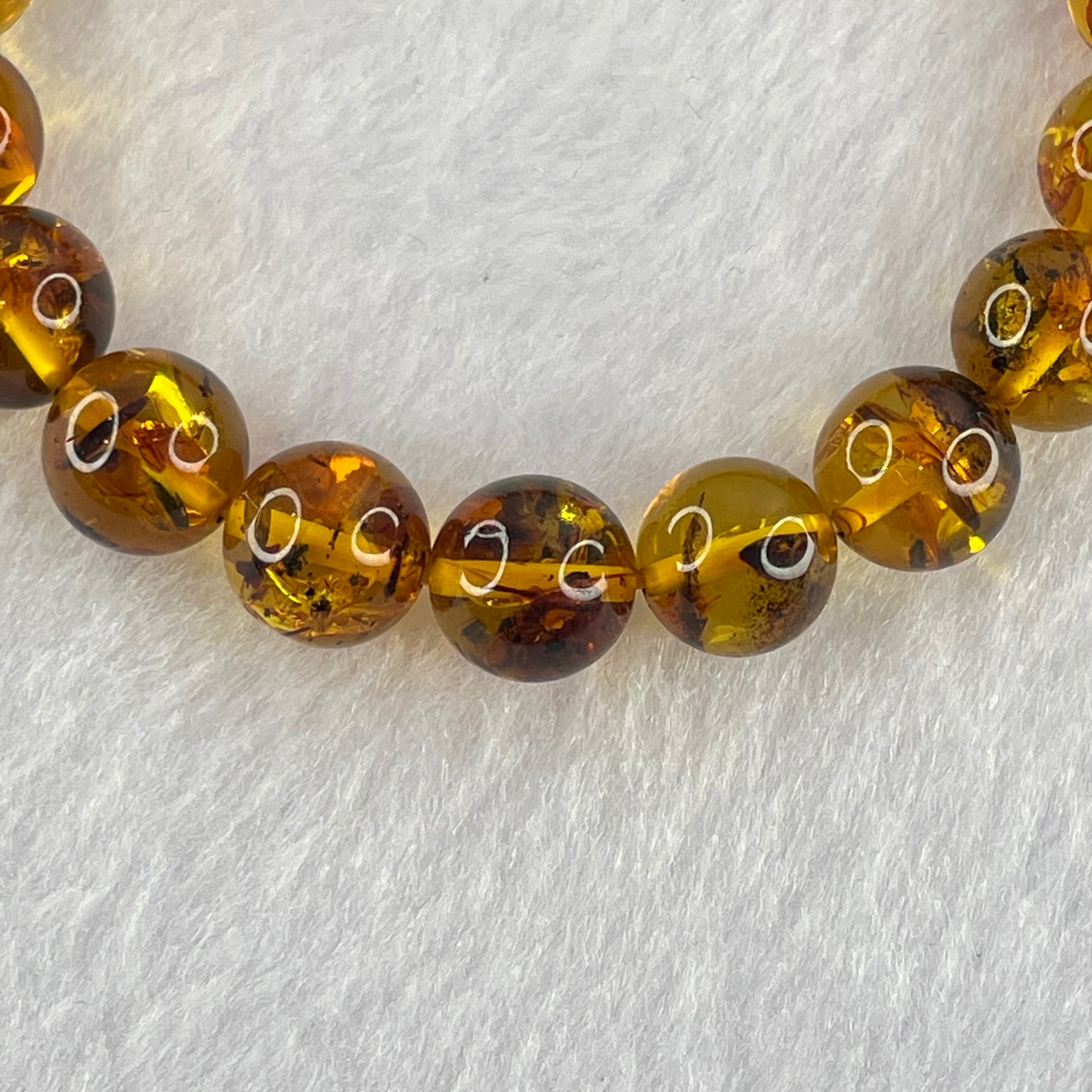 Natural Brownish Yellow Flower Amber Beads Bracelet 12.85g 17.5cm 10.8mm 19 Beads - Huangs Jadeite and Jewelry Pte Ltd