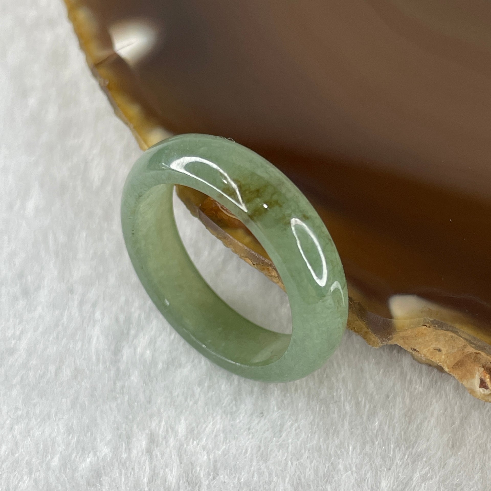 Type A Natural Green with Brownish Spot Jadeite Ring 2.87g 5.4 by 3.0mm US 7.5 HK 16.5 (Very Very Slight Internal Line) - Huangs Jadeite and Jewelry Pte Ltd