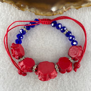 Red Clay Flower with Blue Man Made Bracelet 9.50g 1 bead-18.5 by 10.1mm -4 beads 15.2 by 8.1mm - Huangs Jadeite and Jewelry Pte Ltd