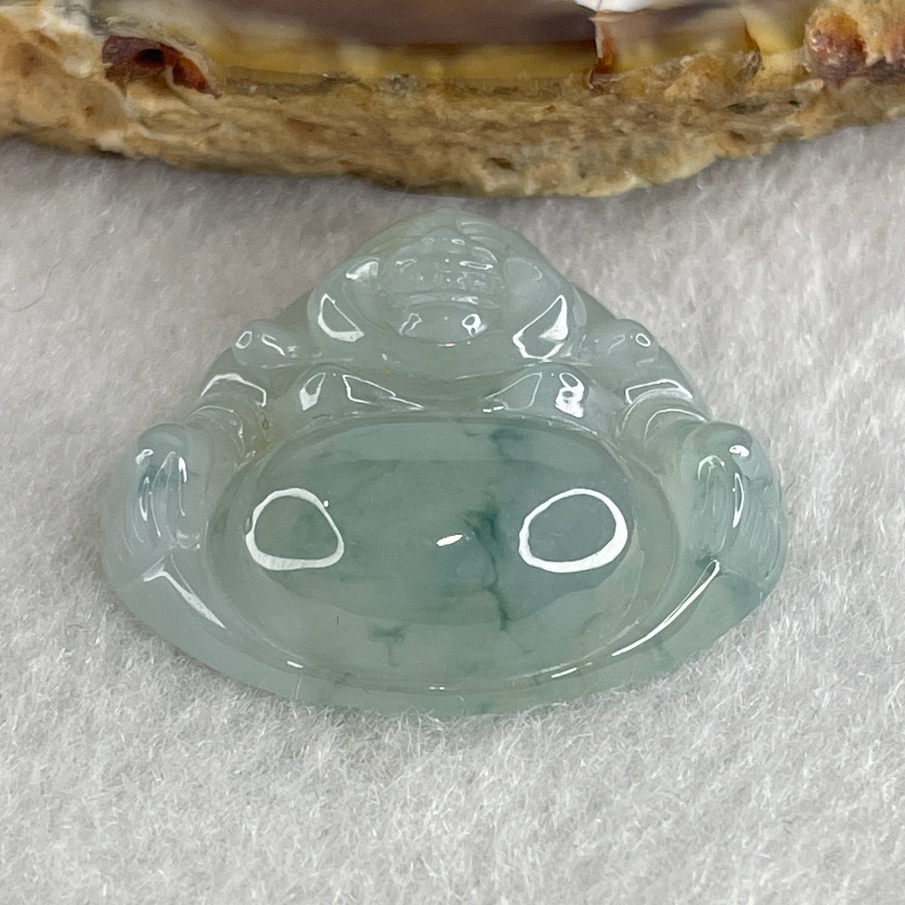 Certified Natural Type A Jelly Light Green with Green Piao Hua Jadeite Milo Laughing Buddha 6.33g 23.7 by 25.8 by 7.2mm - Huangs Jadeite and Jewelry Pte Ltd