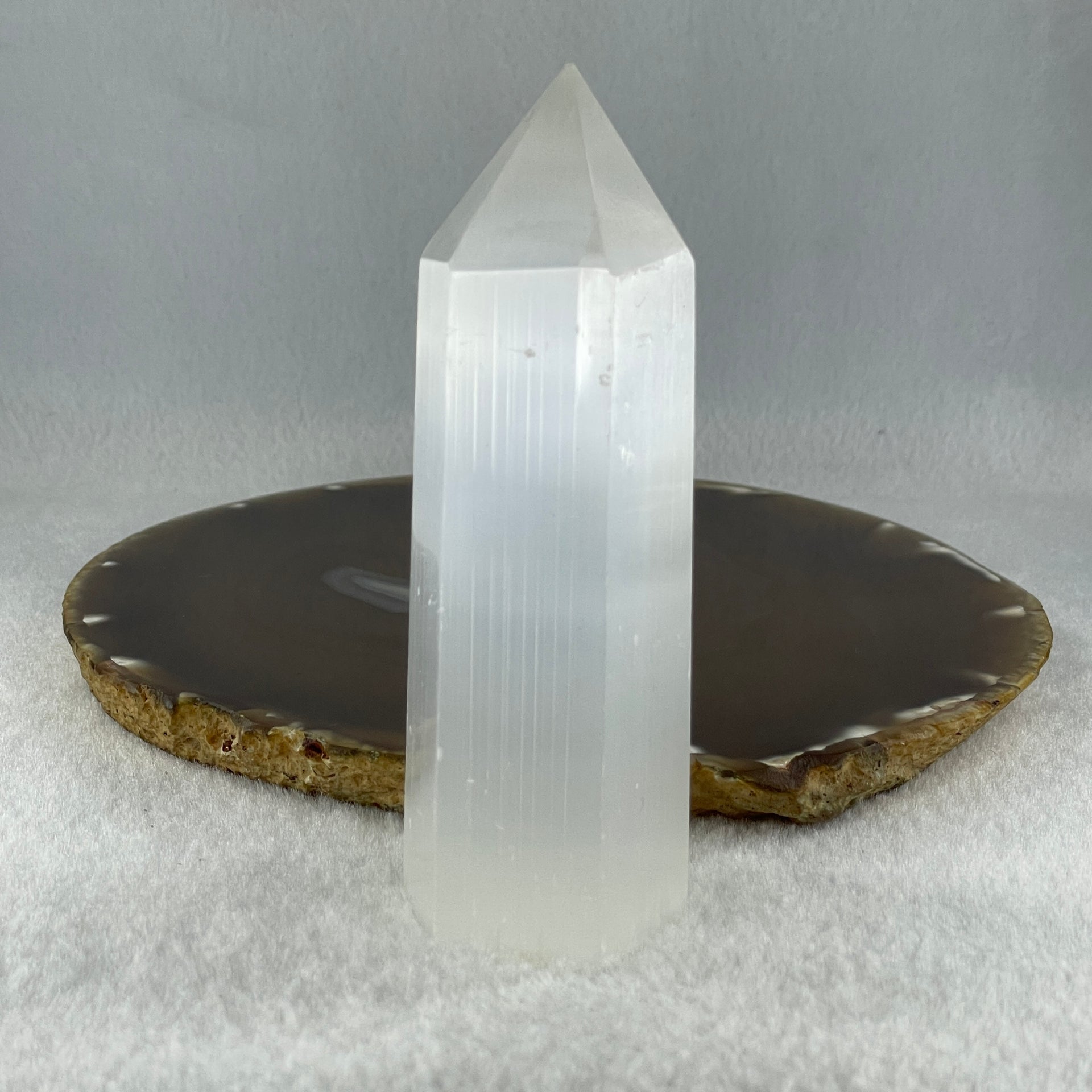Natural Selenite Tower Display 199.11g 36.7 by 34.8 by 107.0mm - Huangs Jadeite and Jewelry Pte Ltd