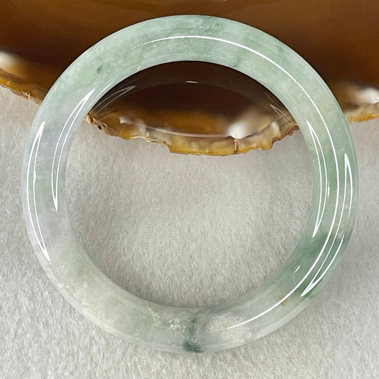 Type A Light Green with Green piao Hua Floral Jadeite Bangle 54.80g Inner Diameter 55.9mm 10.2 by 10.6mm (Internal Lines) - Huangs Jadeite and Jewelry Pte Ltd