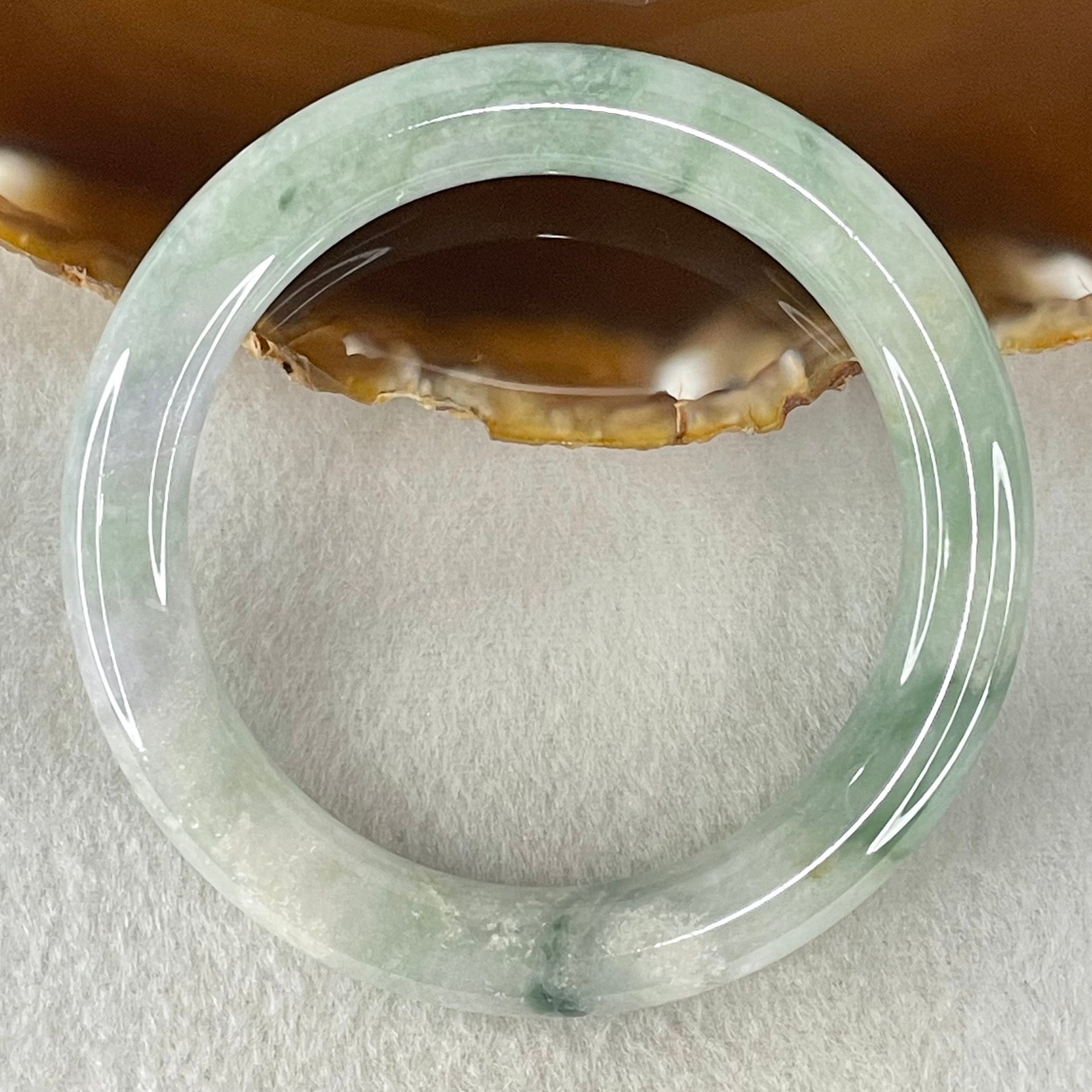 Type A Light Green with Green piao Hua Floral Jadeite Bangle 54.80g Inner Diameter 55.9mm 10.2 by 10.6mm (Internal Lines) - Huangs Jadeite and Jewelry Pte Ltd
