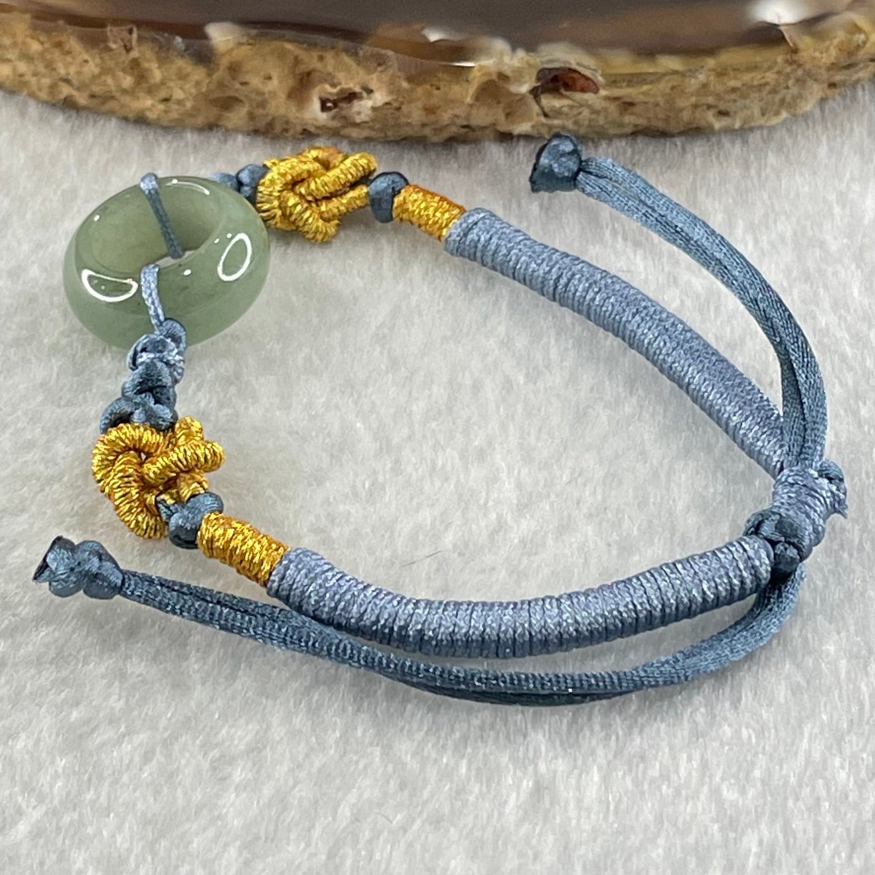 Type A Blueish Green Jadeite Ping An Kou String Bracelet 3.06g 14.9 by 6.8mm - Huangs Jadeite and Jewelry Pte Ltd