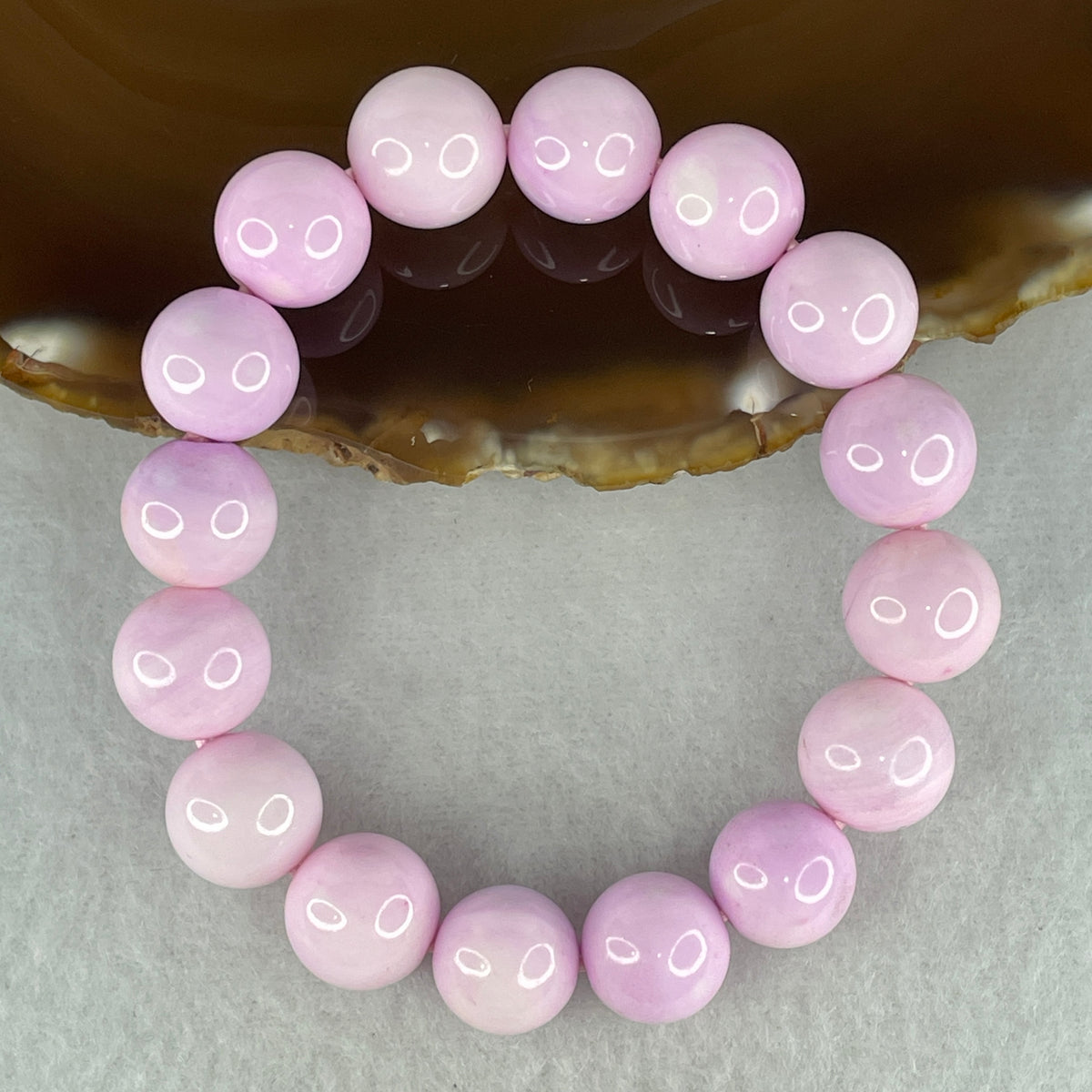 Certified Natural Pink Shell Beads Bracelet | 12.5mm Radiant Mother of Pearl (45.96g | 15.5cm Wrist | 16 Beads)