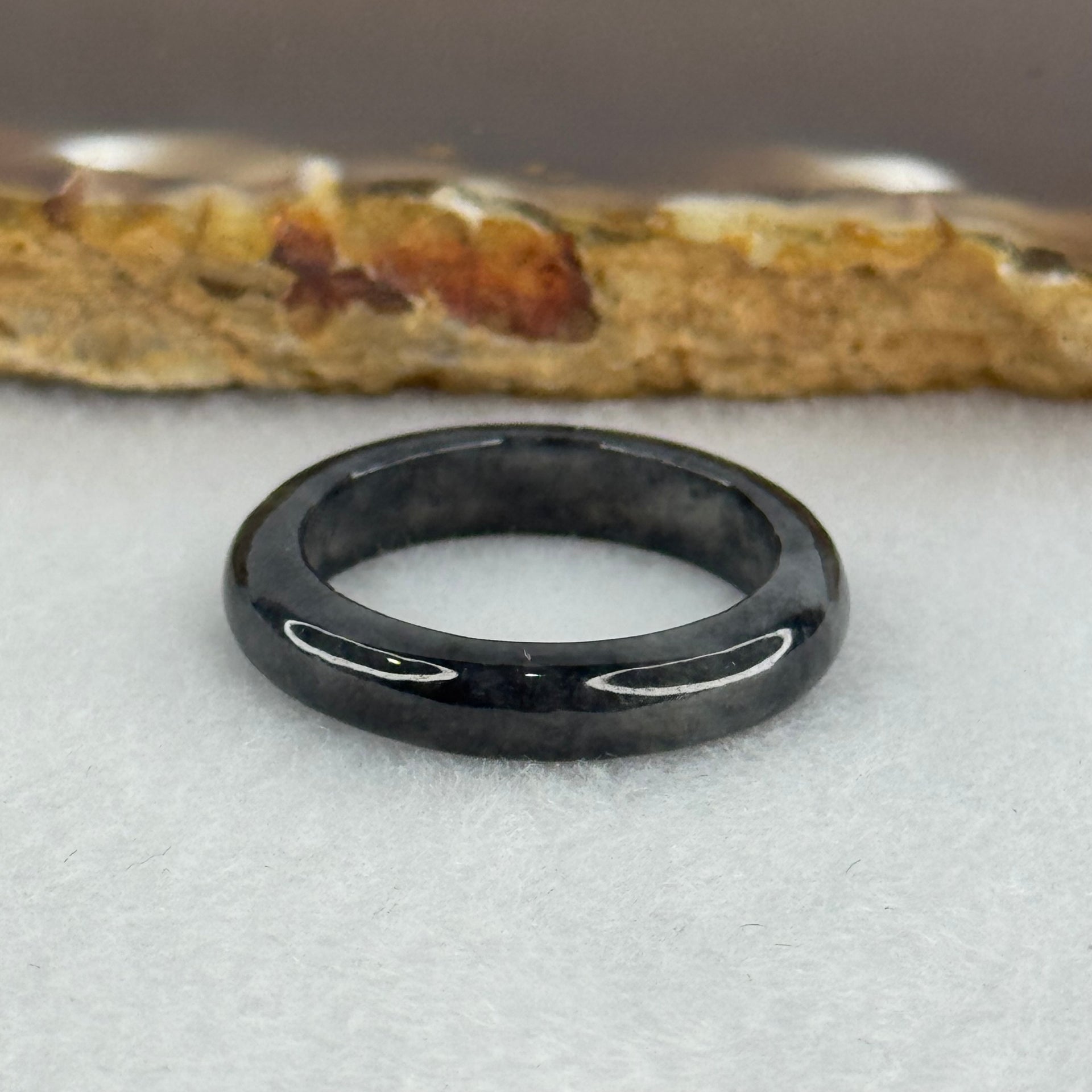Type A Icy Wuji Black Grey Jadeite Ring 2.58g 4.3 by 3.3mm US 7.75 HK 17 (Very Slight Fine Internal Lines) - Huangs Jadeite and Jewelry Pte Ltd