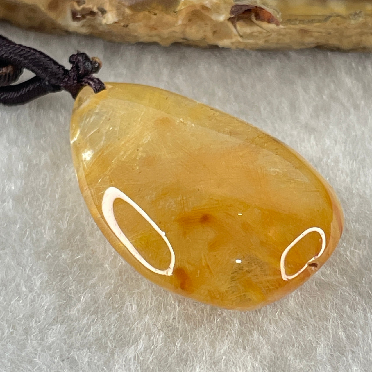 Natural Golden Rutilated Quartz Tear Drop Necklace 12.69g 32.5 by 20.6 by 10.5mm - Huangs Jadeite and Jewelry Pte Ltd