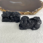 Certified Natural Type A Black Omphacite Jadeite Pixiu pair Pendant Each About 63.02g 51.2 by 29.4 by 21.0mm And 64.42g 48.5 by 28.1 by 22.7mm - Huangs Jadeite and Jewelry Pte Ltd