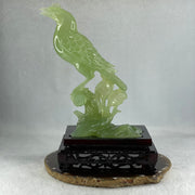 Natural Green Serpentine Bird on Plant with Wooden Stand Display 412.0g 135.0 by 96.0 by 190.0mm - Huangs Jadeite and Jewelry Pte Ltd