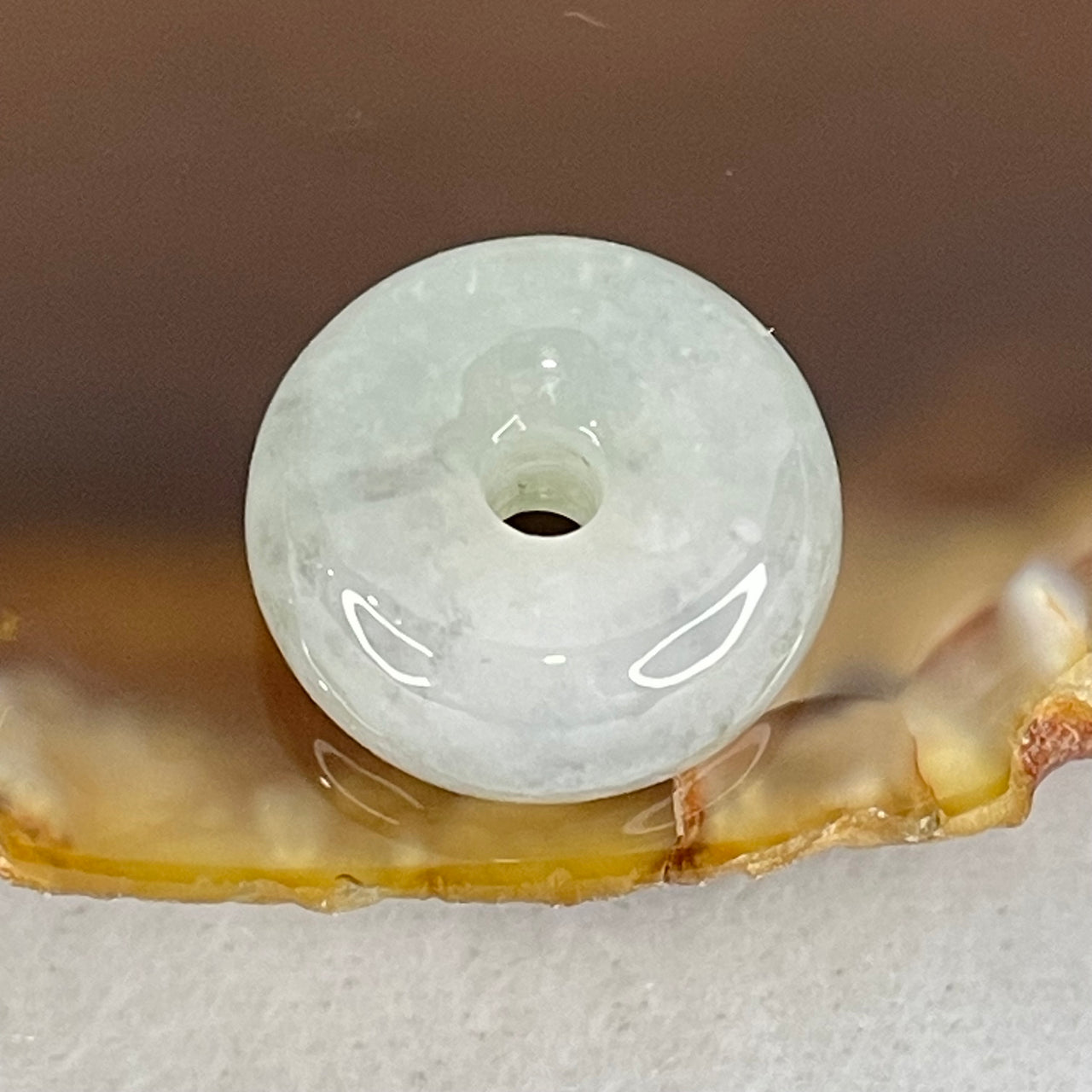 Type A Semi Icy Light Green With Wuji Grey Spots Jadeite Ping An Kou Donut Pendant 2.80g 14.0 by 6.8mm - Huangs Jadeite and Jewelry Pte Ltd