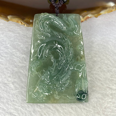 Type A Semi Icy Oily Green Jadeite Dragon Pendent/Necklace 44.04g 61.3 by 41.8 by 10.6 mm - Huangs Jadeite and Jewelry Pte Ltd