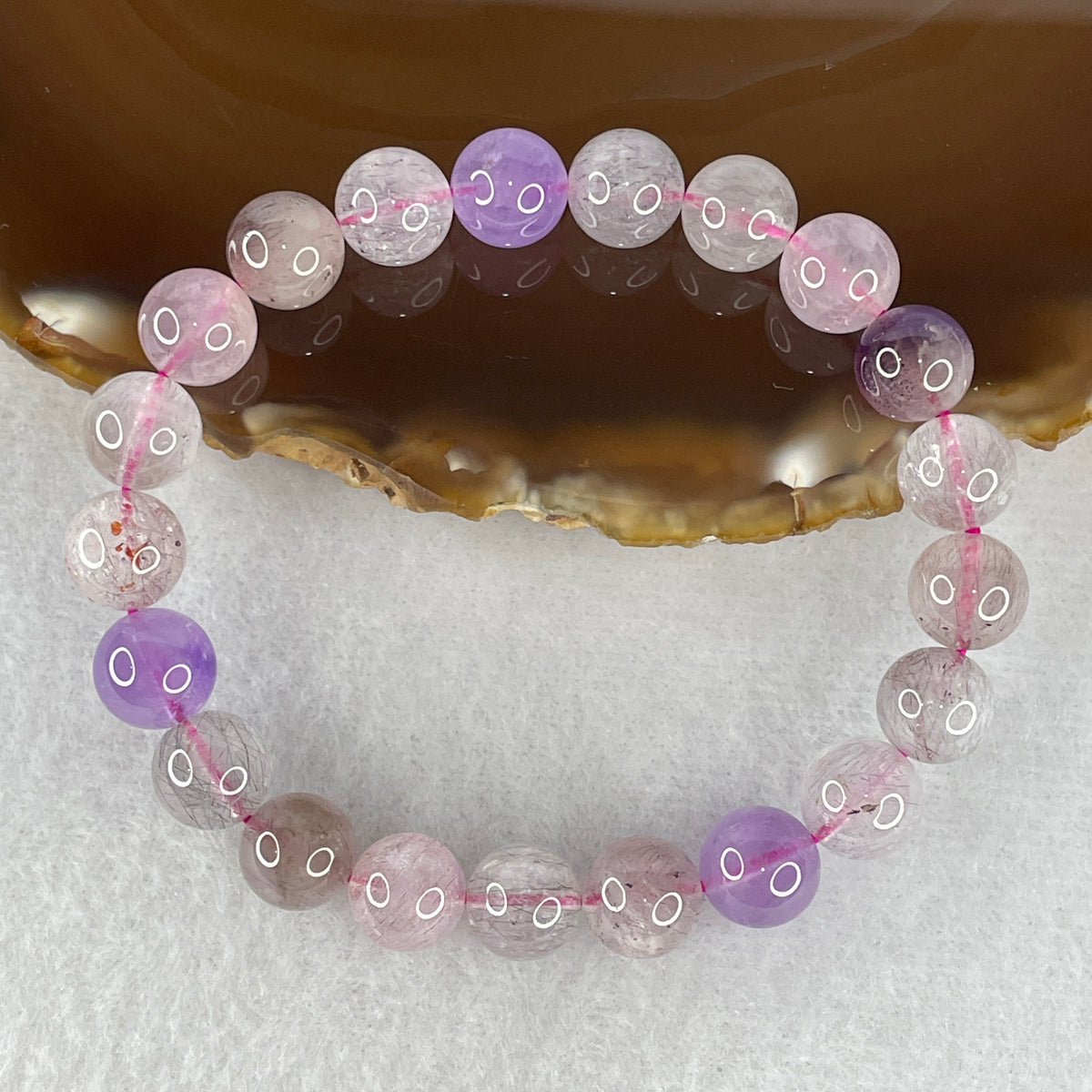 Certified Above-Average Grade Natural Super 7 Crystal Beads Bracelet | Petite High-Density Strand | Authentic Sacred Seven Multi-Mineral Inclusions Quartz Spiritual Catalyst & Auric Shield Bracelet (21.70g | 15.5cm Length | 9.2mm | 21 Beads)