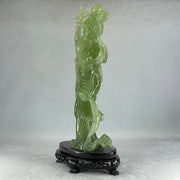 Natural Green Serpentine Fairy with Bird and Flower with Wooden Stand Display 697.8g 118.0 by 257.0 by 75.0mm - Huangs Jadeite and Jewelry Pte Ltd