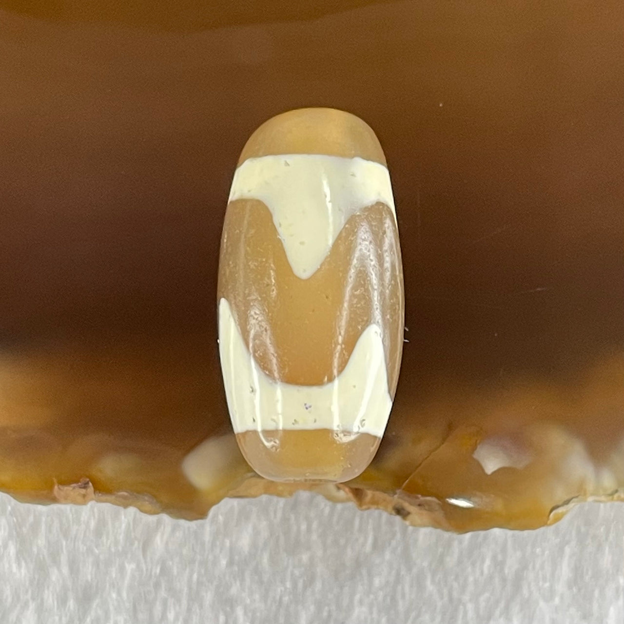 Natural Powerful Tibetan Old Oily Agate Tiger Tooth Daluo Dzi Bead Heavenly Master (Tian Zhu) 虎呀天诛 2.79g 19.9 by 10.1mm - Huangs Jadeite and Jewelry Pte Ltd