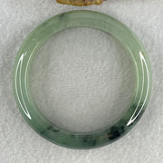 Certified Type A Natural Semi Icy Light Green with Dark Green Fluorite Piao Hua Jadeite Bangle 66.27g Inner Diameter 57.6mm 13.8 by 9.2mm (Very Very Slight Internal Line) - Huangs Jadeite and Jewelry Pte Ltd
