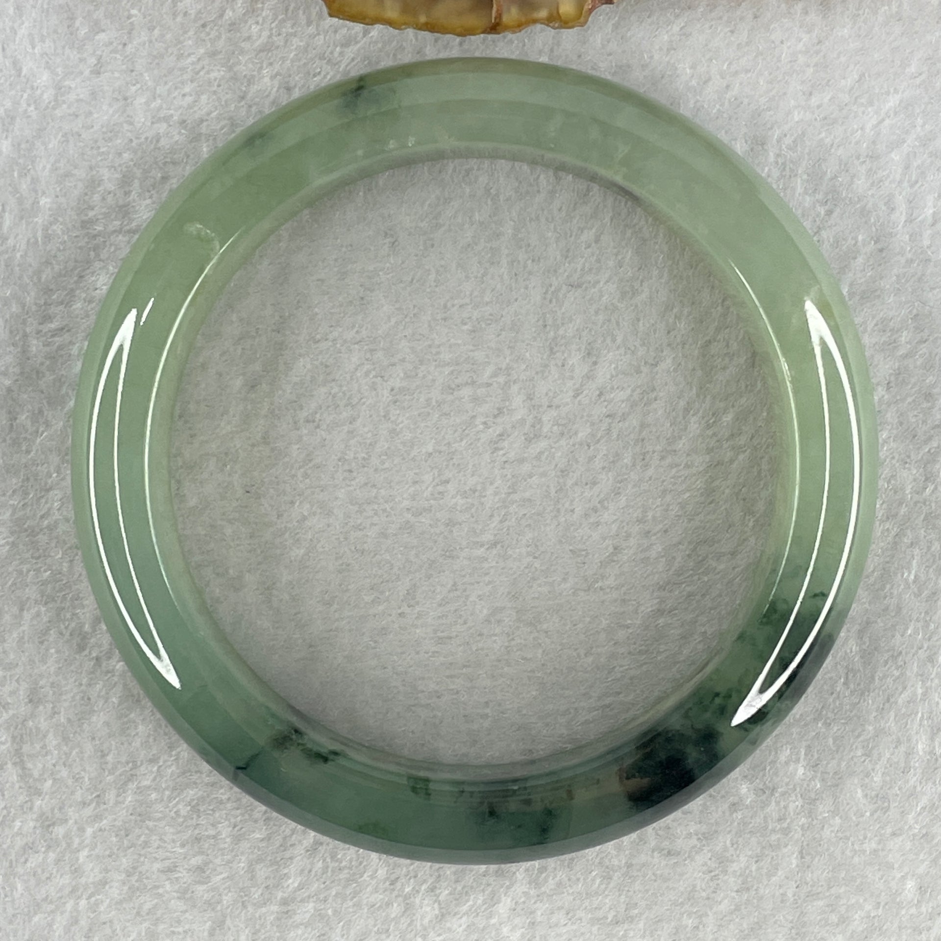 Certified Type A Natural Semi Icy Light Green with Dark Green Fluorite Piao Hua Jadeite Bangle 66.27g Inner Diameter 57.6mm 13.8 by 9.2mm (Very Very Slight Internal Line) - Huangs Jadeite and Jewelry Pte Ltd