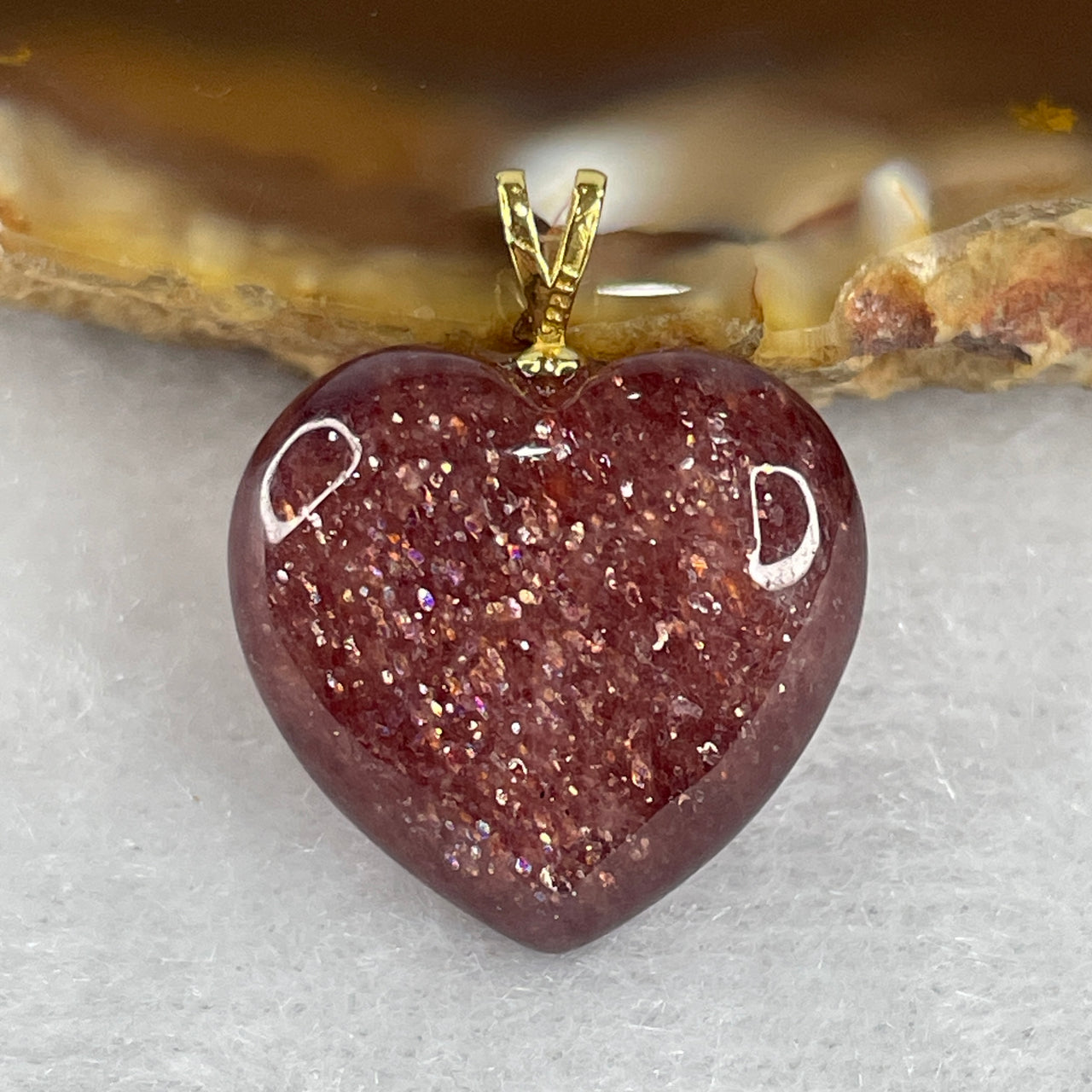 Natural Strawberry Quartz Heart Shape Charm 3.52g 16.8 by 17.2 by 8.2mm - Huangs Jadeite and Jewelry Pte Ltd