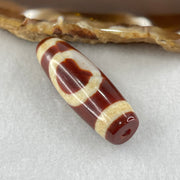 Natural Powerful Tibetan Old Oily Red White Agate One Eye Fire Sign Dzi Bead Heavenly Master (Tian Zhu) 一眼火天珠 9.27g 37.7 by 12.7mm - Huangs Jadeite and Jewelry Pte Ltd
