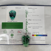 Antique Natural Type A Translucent Light Green with Old Mine Spicy Green and Dark Green Piao Hua Jadeite Leaf and Cabbage approx. 53.57 by 34.67 by 12.26mm in S925 Silver and Natural Diamonds Pendant 58.51g (152.22cts) BIG Cert. B010995 - Huangs Jadeite and Jewelry Pte Ltd