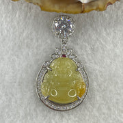 Type A Natural Semi Icy Yellow Jadeite Milo Buddha S925  Silver with Cubic Zirconia Pendant 5.28g 17.1 by 16.5 by 5.0mm - Huangs Jadeite and Jewelry Pte Ltd