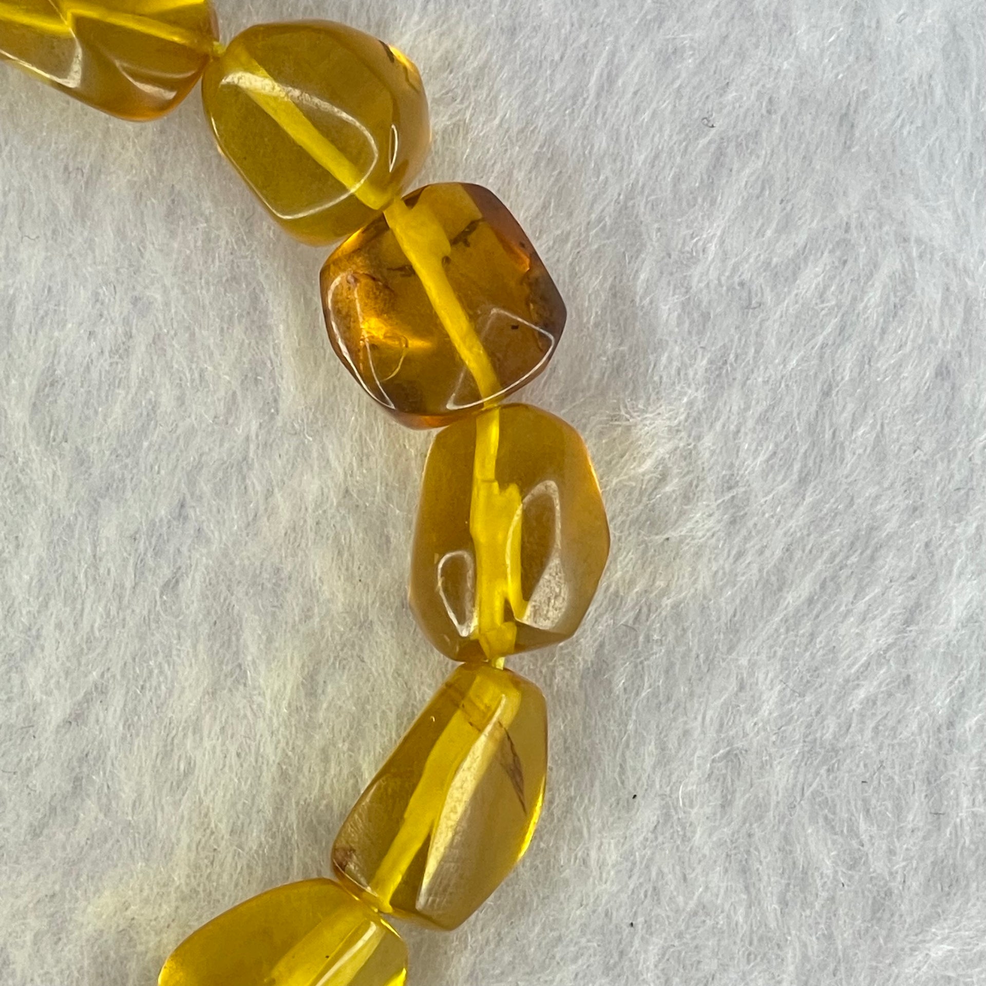 Natural Yellow Amber Beads String Bracelet 11.10g 18cm 14.0 by 11.8 by 8.1mm 15 Beads - Huangs Jadeite and Jewelry Pte Ltd