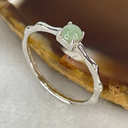 Type A Apple Green Cabochon Jadeite in S925 Sliver Bamboo Ring (Adjustable Size) 1.07g 3.8 by 2.5mm - Huangs Jadeite and Jewelry Pte Ltd
