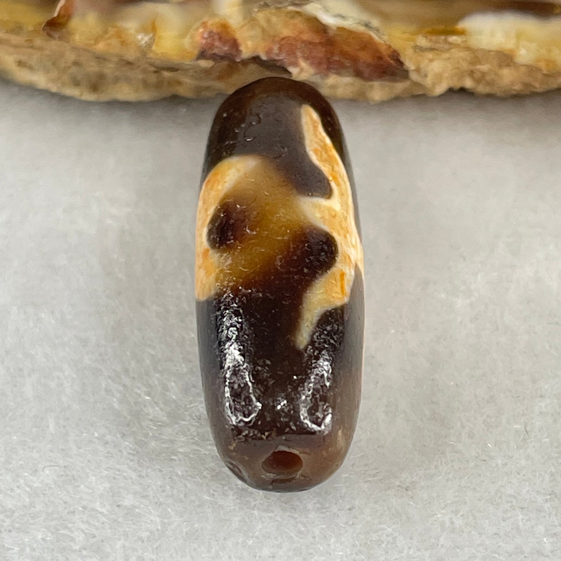 Natural Powerful Tibetan Old Oily Agate Patina Guiren Tairen Human Dzi Bead Totem Amulet Heavenly Master (Tian Zhu) 贵人天诛 4.55g 28.1 by 9.1mm - Huangs Jadeite and Jewelry Pte Ltd